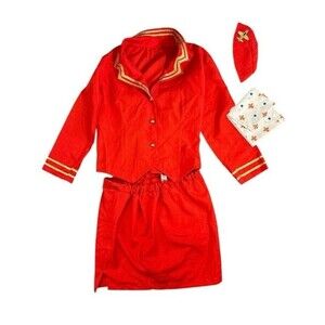 Women's Red Stewardess Flight Attendant Airline Costume SIZE XL
